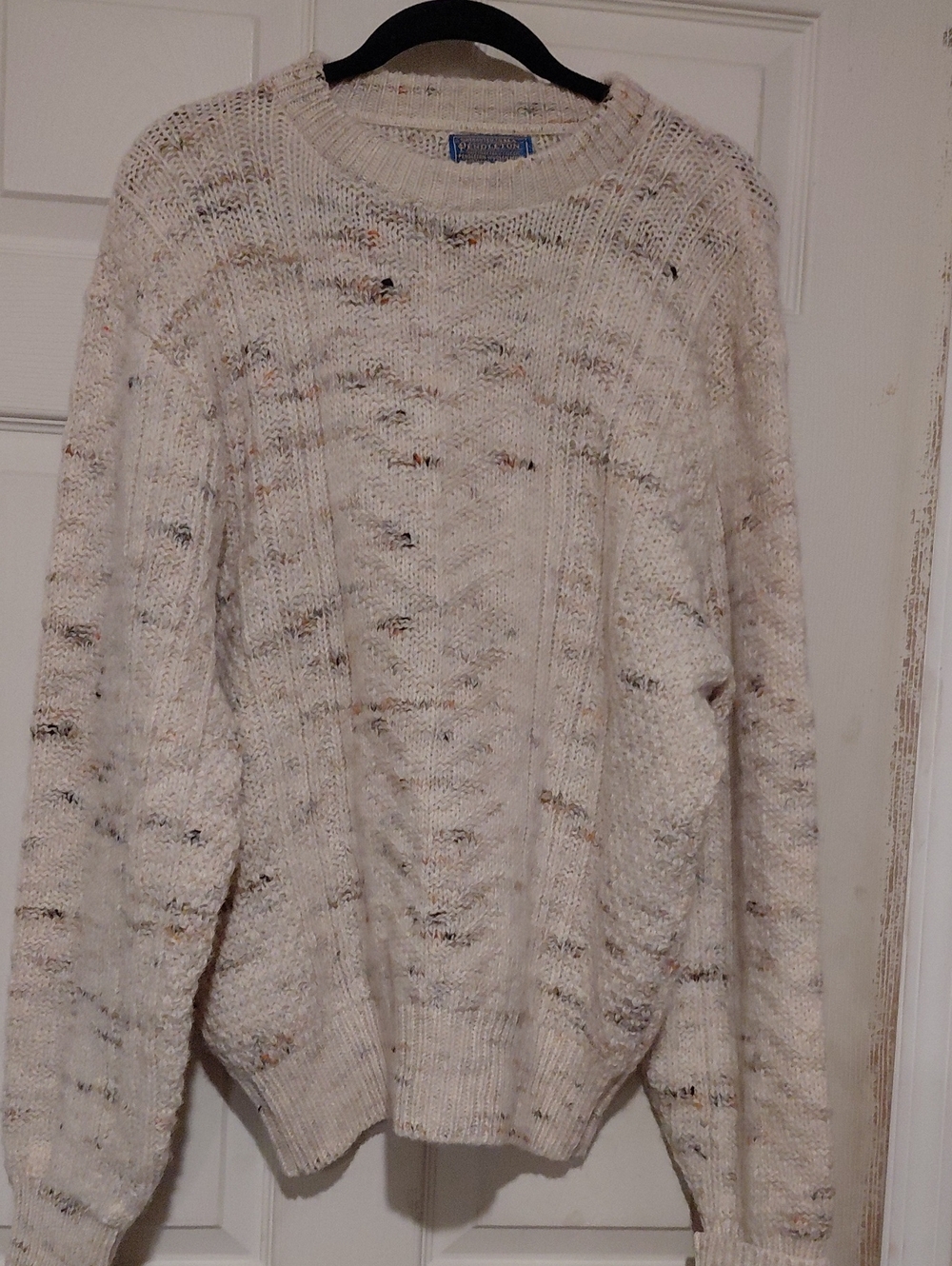 Pendleton Mens Cozy Cream Crewneck Flecked Knit Sweater 100% Wool Old money